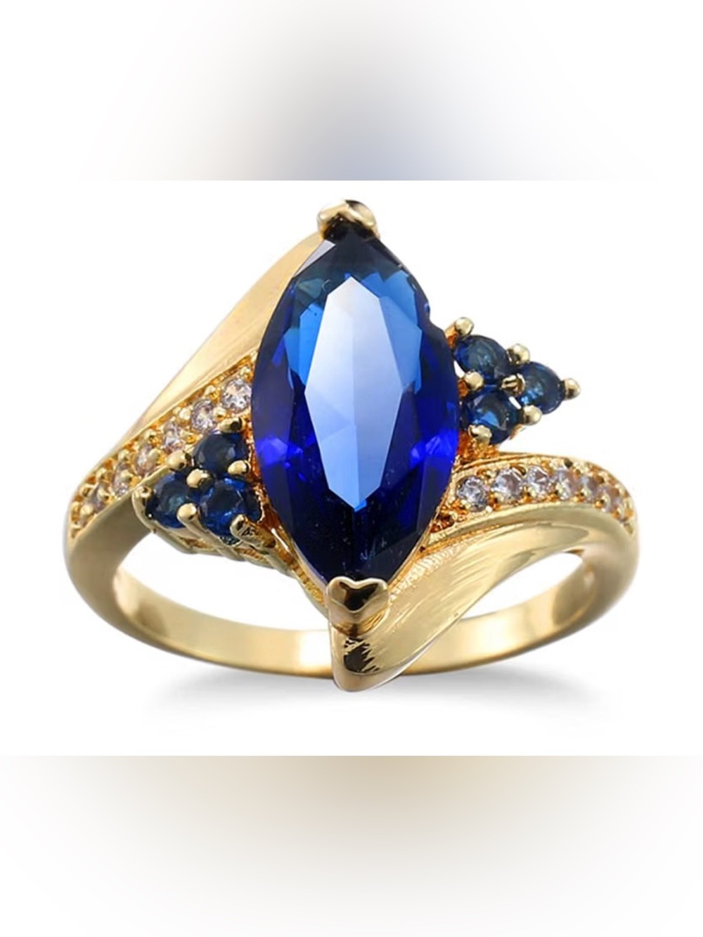 Beautiful Nordstrom 18KT plate Sapphire Spray Cocktail Ring size 7
